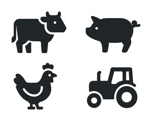 Obraz premium Silhouette icons of farm animals and tractor
