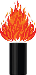 Burning fire flame, hot torch, bright blaze, fiery explosion, heat energy, campfire design, danger symbol, flame illustration, isolated vector