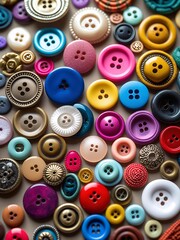 Fototapeta premium Colorful Assorted Sewing Buttons in Various Shapes and Sizes