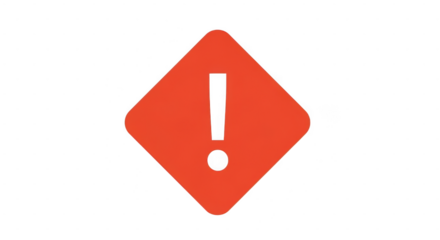 A red diamondshaped warning sign with a white exclamation mark, isolated on a transparent background