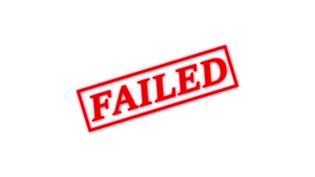 red failed square rubber seal stamp zooming in on a white background. Failed stamp video Failed Stamp on white Background Failed stamp slide down. Animation of failed text. failed text sign
