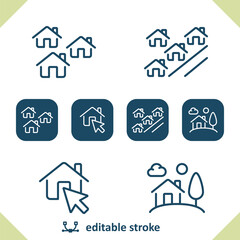Real Estate Icons. House, Home, Neighborhood, Suburb, City, Town Icon