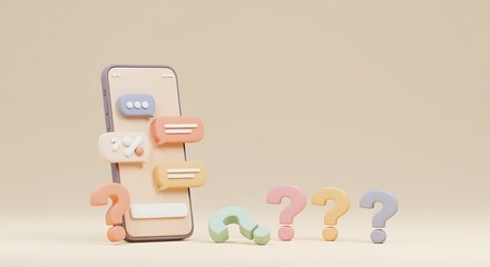 Mobile phone with speech bubbles and question marks abstract concept of communication queries and support online assistance and frequently asked questions