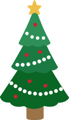 Christmas Tree flat Vector Illustration isolated.
Christmas Trees with Ornaments and Star Decorations.
Transparent background.