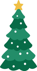 Christmas Tree flat Vector Illustration isolated.
Christmas Trees with Ornaments and Star Decorations.
Transparent background.