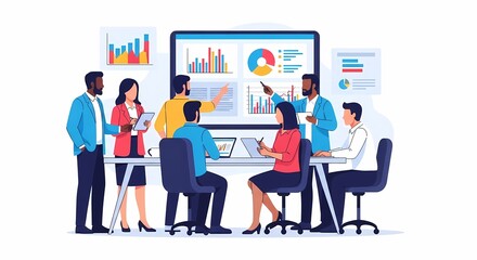 Diverse Business Team Meeting Analyzing Data Charts and Reports