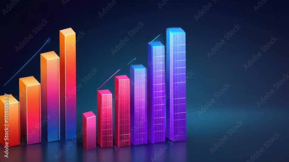 Poster a vibrant and modern representation of data growth with colorful bar graphs. perfect for illustratin