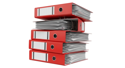 Overloaded Red Ring Binders Stacked Documents and Excessive Bureaucracy. clipping path. Business concept.
