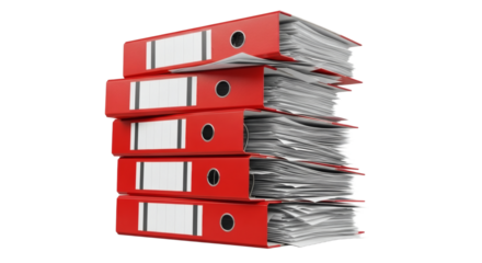 Overloaded Red Ring Binders Stacked Documents and Excessive Bureaucracy. clipping path. Business concept.