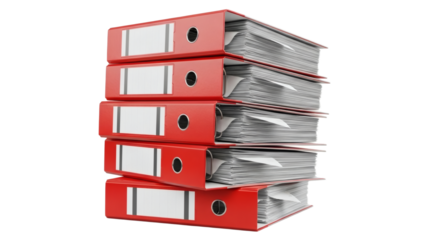 Overloaded Red Ring Binders Stacked Documents and Excessive Bureaucracy. clipping path. Business concept.