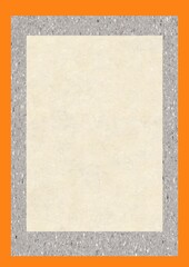 Rectangular frame with textured gray border and beige center on orange background