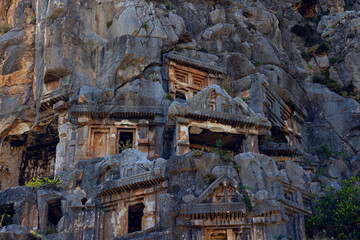 Ruins of Ancient City of Myra with Iconic Lycian Rock Tombs, Near Demre, Turkey