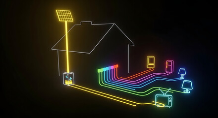 Fototapeta premium Smart Home Energy Network Solar Powering Sustainable Future Living with Digital Connectivity