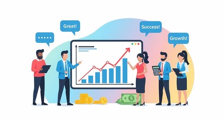 Business Team with Financial Growth Chart, Money and Success