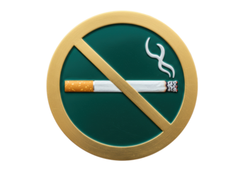 Isolated no smoking sign with cigarette against the emerald green disc and yellow rim