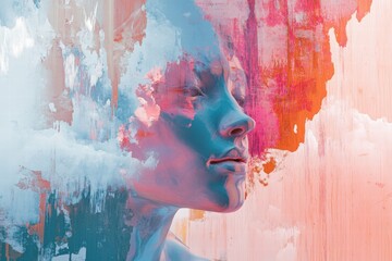 Surreal portrait with abstract paint