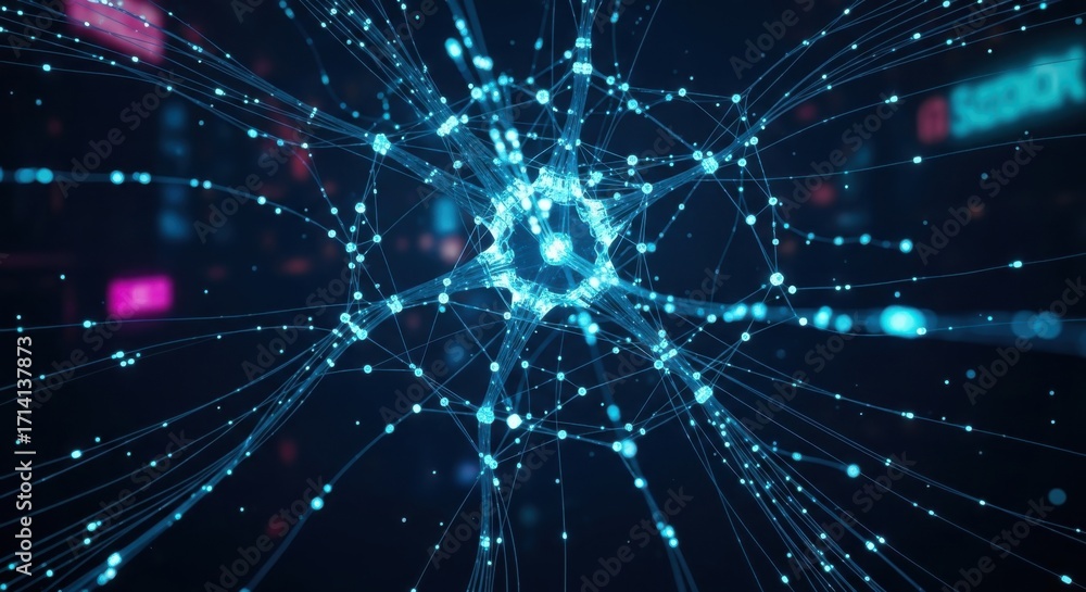 Poster abstract neural network visualization representing data connection and futuristic technology concept