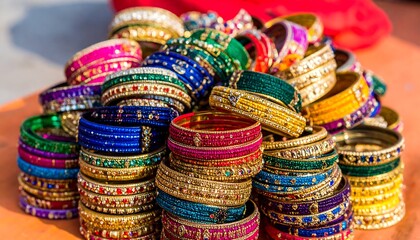 Vibrant colorful bangles in a pile