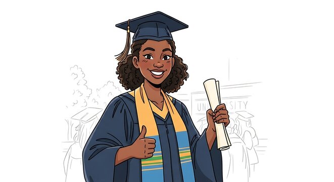 A joyful young graduate, dressed in a graduation gown, proudly holds a diploma.