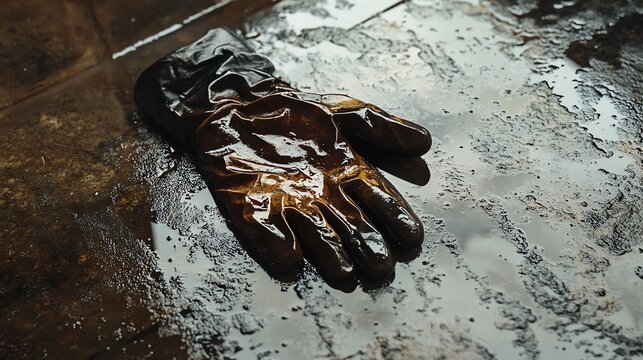 Oilstained glove on wet floor
