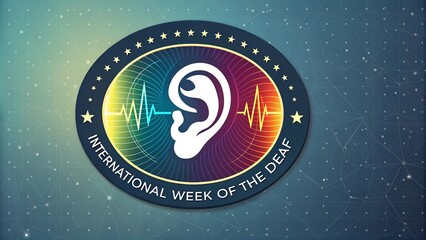 International Week of the Deaf, Oval Composition of Ear with Visual Sound Waves Illustration