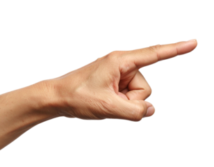  single right hand pointing finger isolated on a transparent background PNG