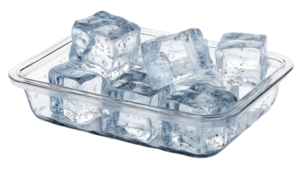 Ice cubes in tray frozen water cubes clear cold beverage preparation kitchen household illustration isolated on white background