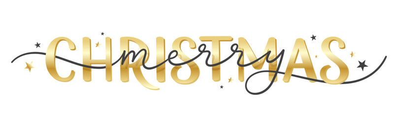 MERRY CHRISTMAS black and gold vector hand lettering banner