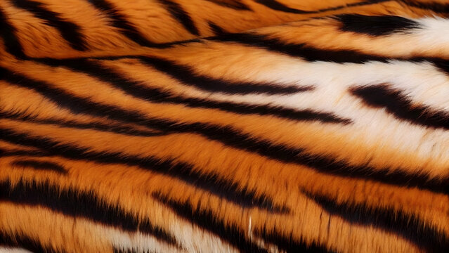 Detailed Tiger Fur Texture: Vibrant Orange and Black Striped Pattern of a Wild Big Cat's Skin