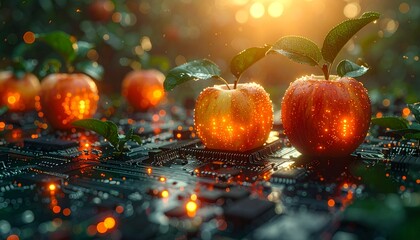 Green Technology Concept with Plants Growing on Circuit Board