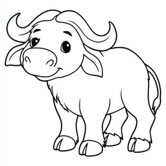 Fototapeta premium Smiling Water Buffalo: A charming monochrome illustration captures a young water buffalo with a cheerful expression.