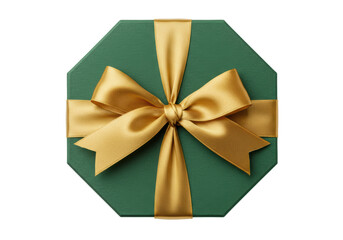 Isolated octagon gift box with golden ribbon, festive holiday present, celebration surprise