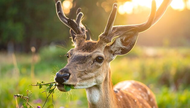 Deer grazing at sunset - Powered by Adobe