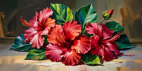 Tropical Hibiscus Flowers in Painterly Style tropical flower