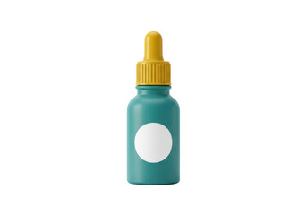 Isolated teal blue bottle with dropper, medical or cosmetic remedy, blank label, mockup