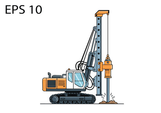 Powerful Pile Driver Illustration Engineering and Construction Equipment