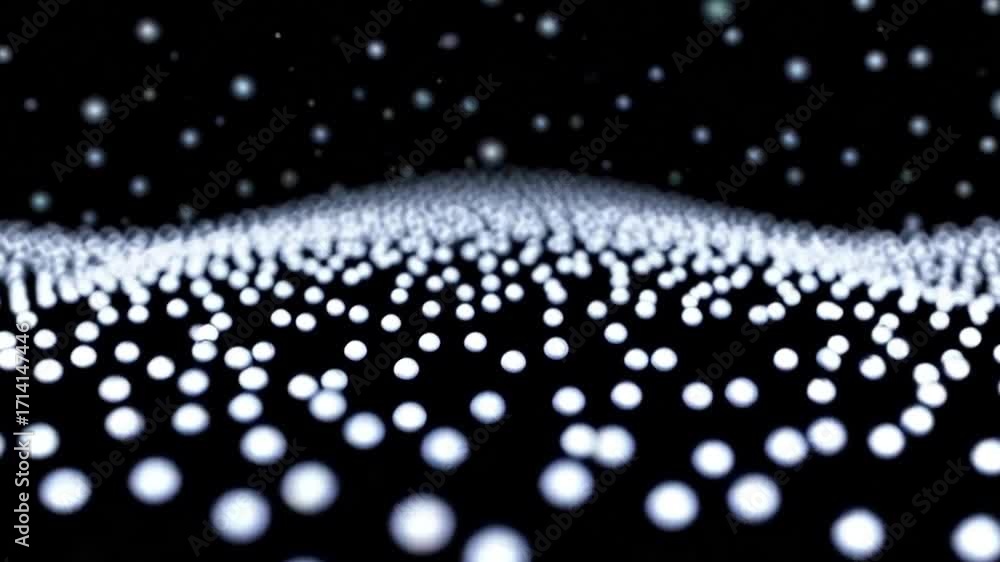 Poster cosmic wave: a mesmerizing composition of countless luminous spheres dancing across a dark void, evo