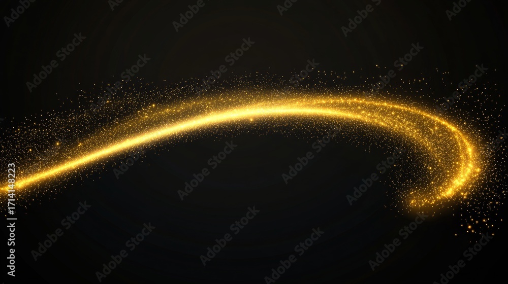 Poster radiant golden sparkle vector trajectory with vibrant glow curve and shimmering effect on black