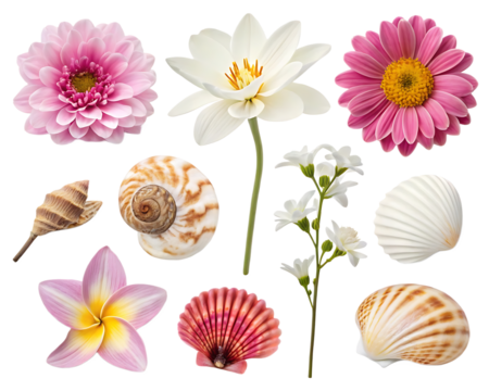 PNG Stunning Floral  Seashell Collection Perfect for Design Projects transparent Background