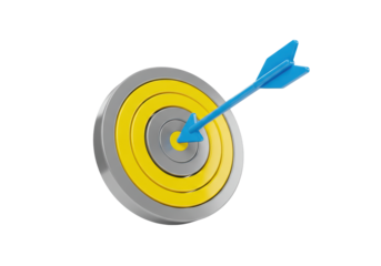 Isolated target arrow in the bullseye, achieving goals, hitting center concept