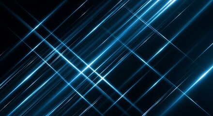Obraz premium Abstract futuristic background with glowing blue lines crossing and intersecting each other in the dark