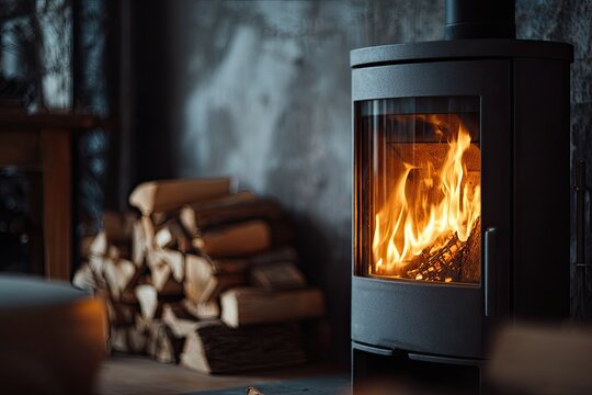 Cozy wood-burning stove in a rustic interior