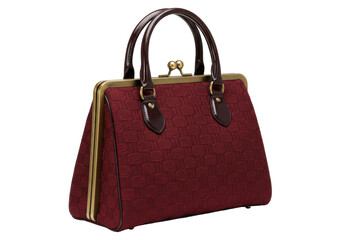 Isolated handbag with brown leather handles and a gold clasp on a seamless background