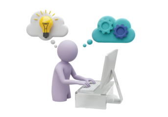 Isolated man brainstorming, idea generation, technology innovation, software development