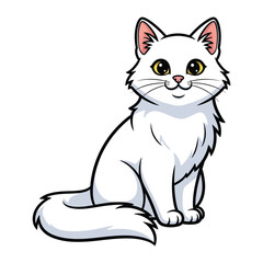 Obraz premium Charming White Cat Illustration: A cute and friendly cat with soft, fluffy fur and striking eyes, posed in a clean and inviting style.
