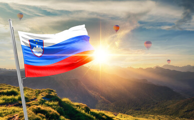 Slovenia flag waving in beautiful scenery. Slovenia national flag for independence day.
