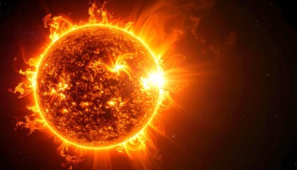 Fiery sun with solar flares