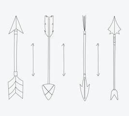 Stone arrow hand drawn doodle collection set. Vector isolated of arrows in outline line art style for asset, design, graphic element, coloring page