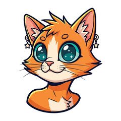 Adorable Cat Illustration: A charming cartoon cat with big eyes and a sweet expression, bringing a touch of playfulness and cuteness to any design. 