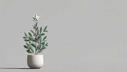 A minimalist, 3D Christmas tree in a white pot